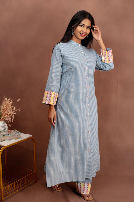 Sky Blue Striped Cotton Co-ord Set