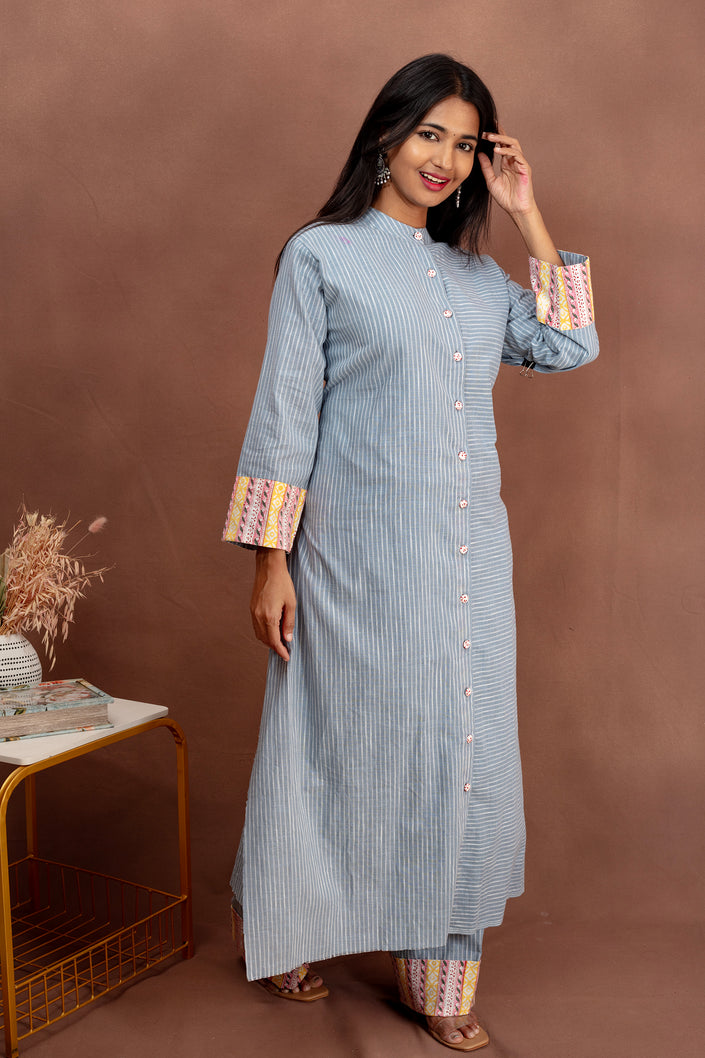 Sky Blue Striped Cotton Co-ord Set