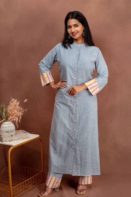 Sky Blue Striped Cotton Co-ord Set