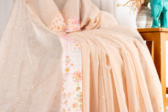 Customised Ivory Peach Chanderi Cotton Saree with Designer Printed Border