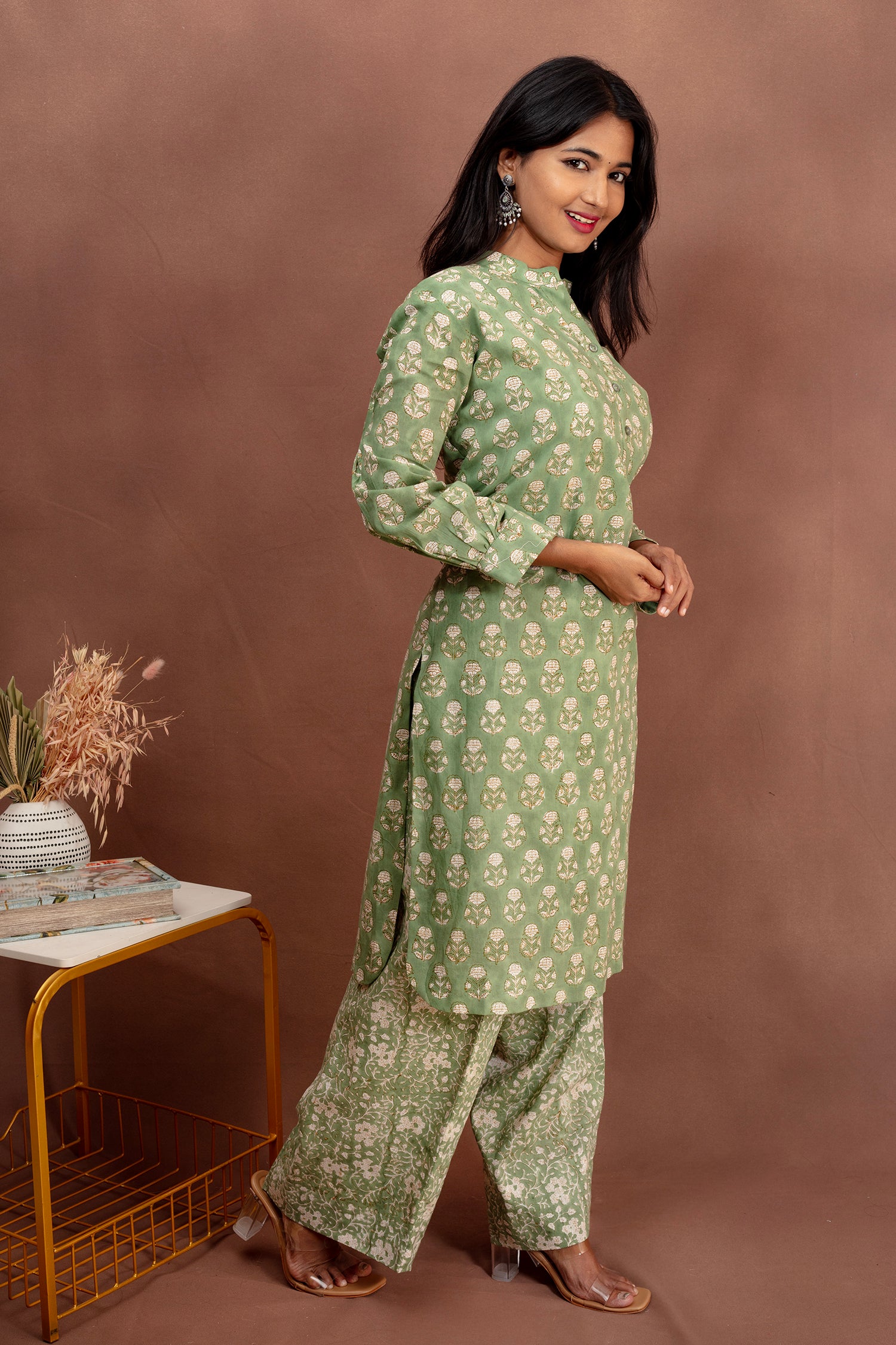 Light Green With Printed Cotton Kurta Set