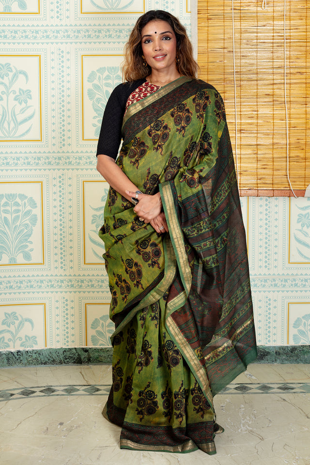Elegant Green Maheshwari  Saree