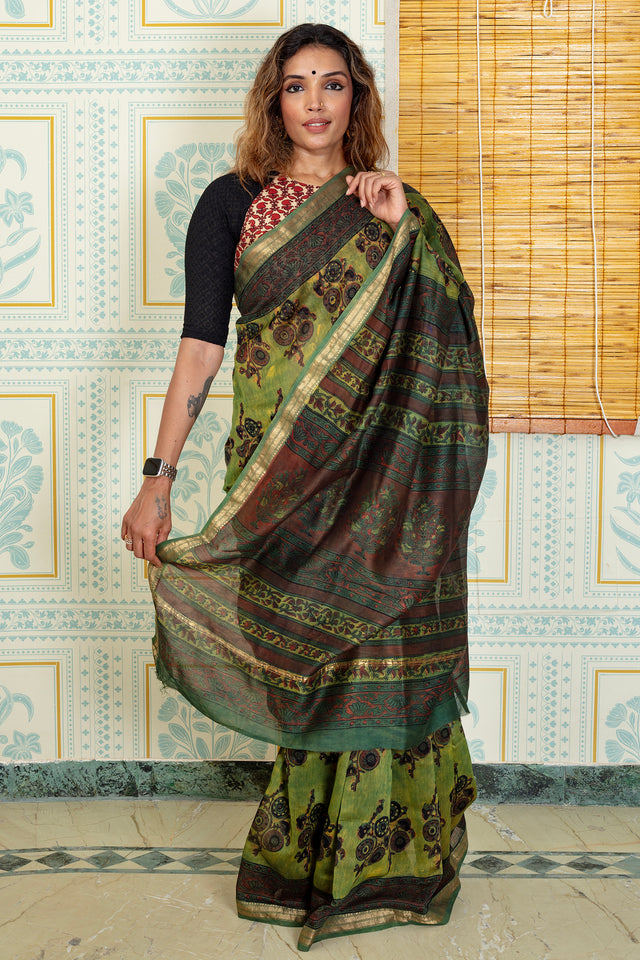 Elegant Green Maheshwari  Saree