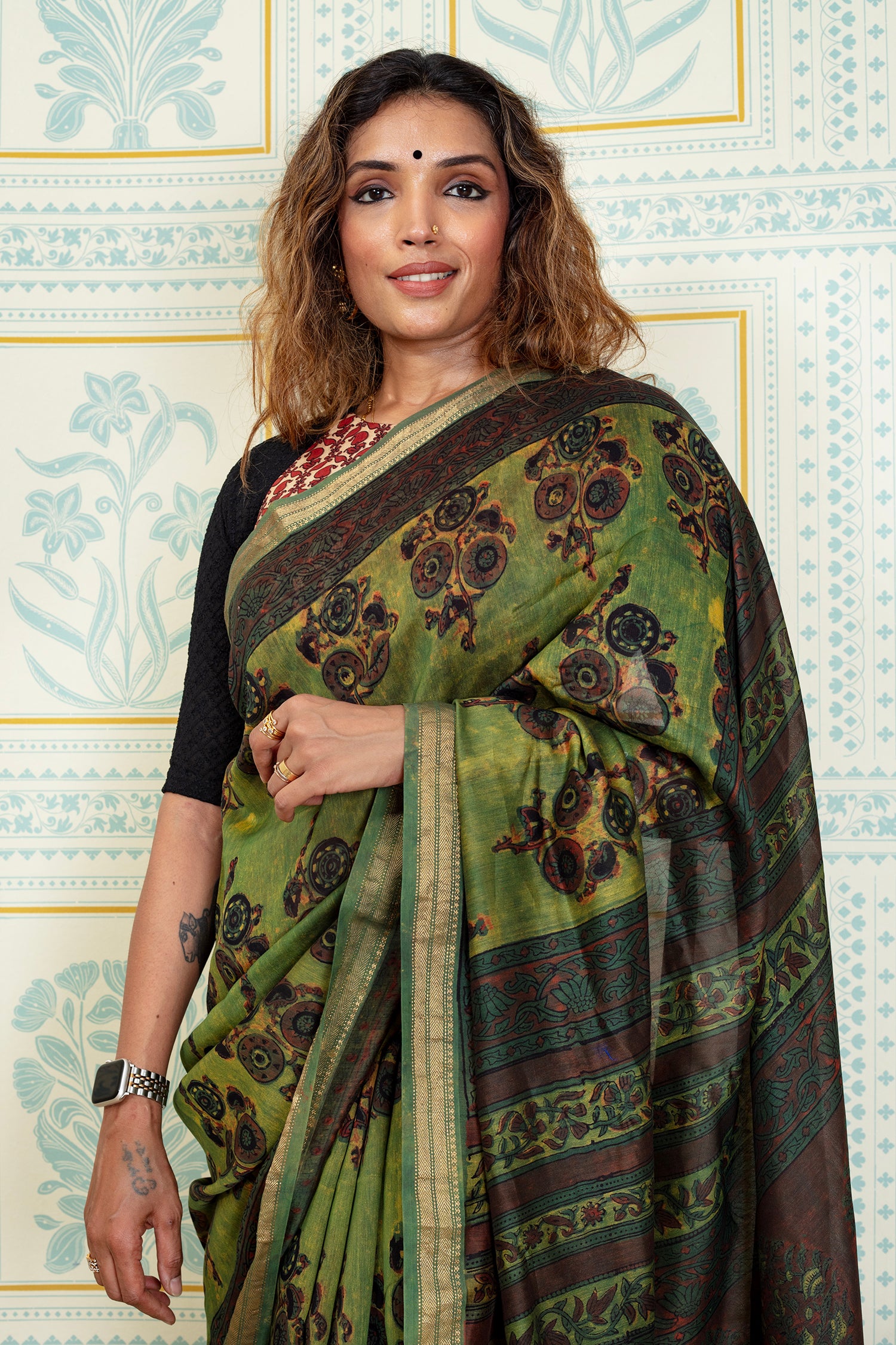 Elegant Green Maheshwari  Saree