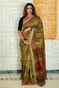 Traditional Olive Green & Maroon Maheshwari Silk Saree