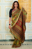 Traditional Olive Green & Maroon Maheshwari Silk Saree