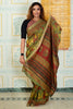 Traditional Olive Green & Maroon Maheshwari Silk Saree