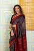 Elegant Deep Black And Maroon Maheswari Silk Saree