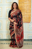 Elegant Black & Rust Maheswari Silk Saree