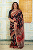 Elegant Black & Rust Maheswari Silk Saree