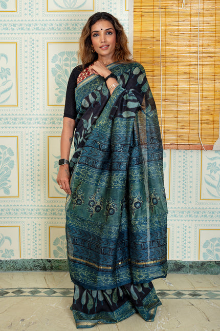 Elegant teal blue Maheswari silk saree
