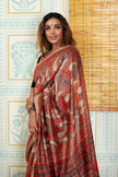 Earthy Brown with Abstract Leaf Motifs Maheswari Silk