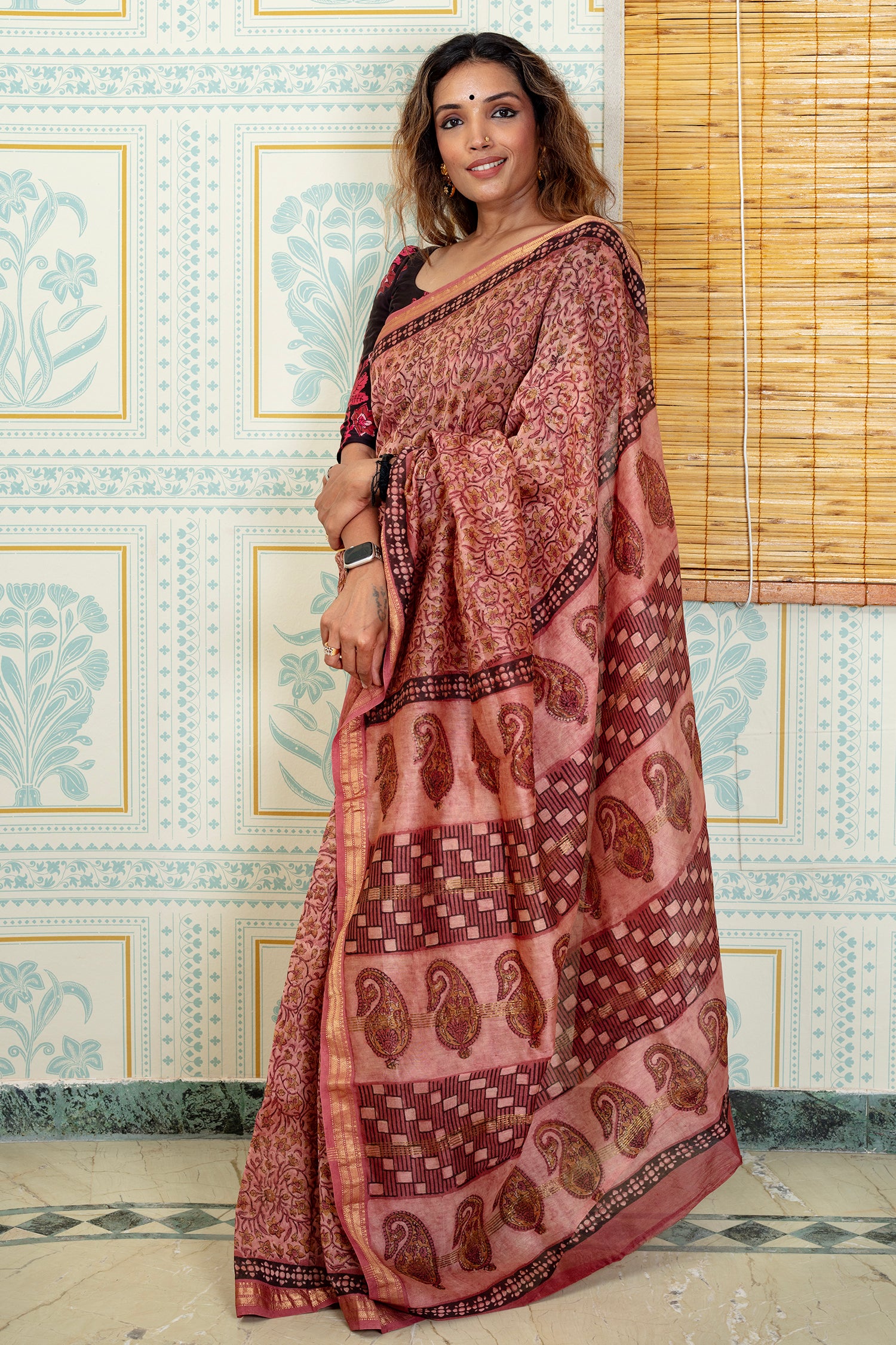 Elegant Rust Maheswari Silk Saree