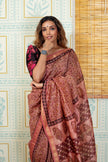 Elegant Rust Maheswari Silk Saree