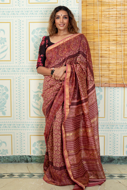 Rich Maroon Maheshwari Silk Saree