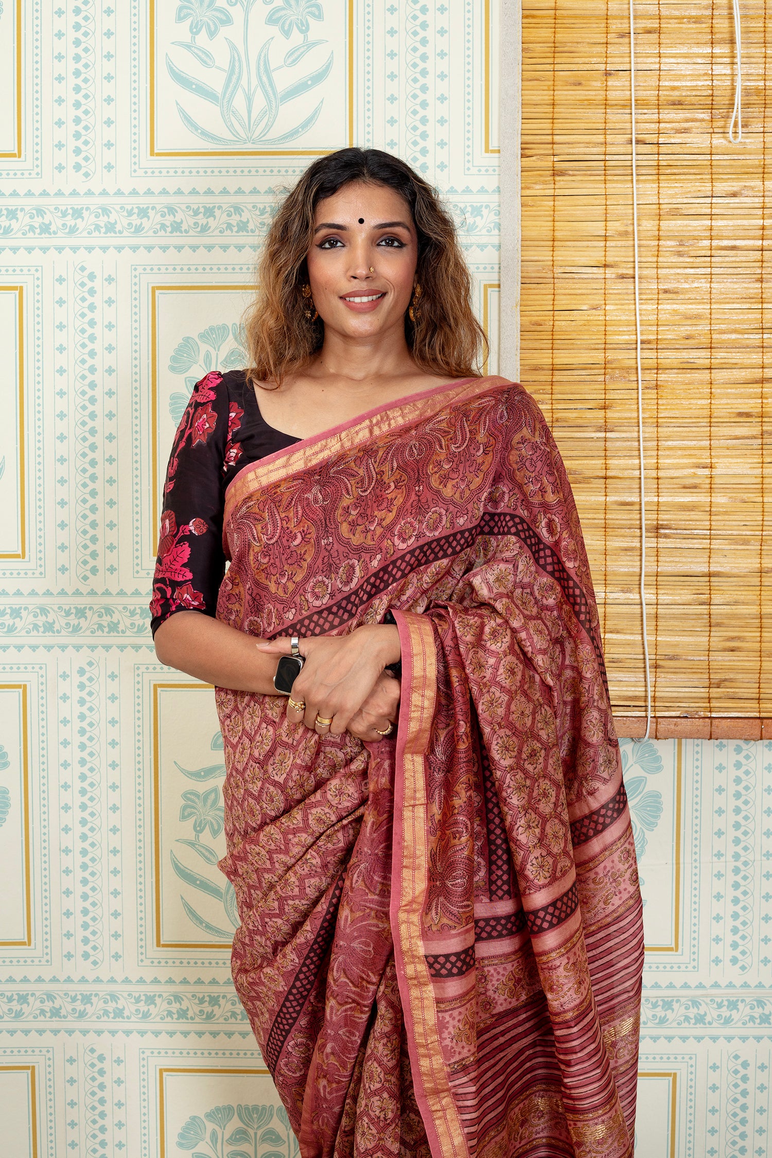 Rich Maroon Maheshwari Silk Saree