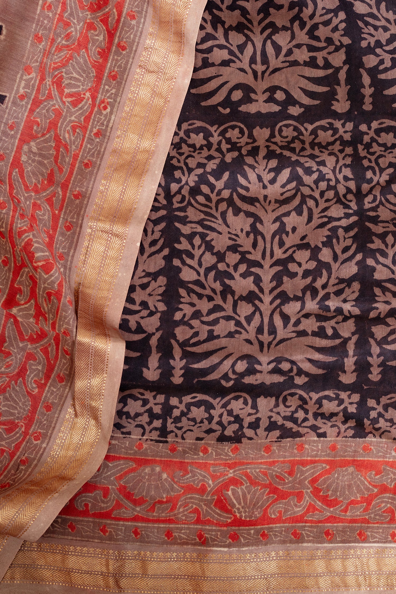 Earthy Brown with Abstract Leaf Motifs Maheswari Silk