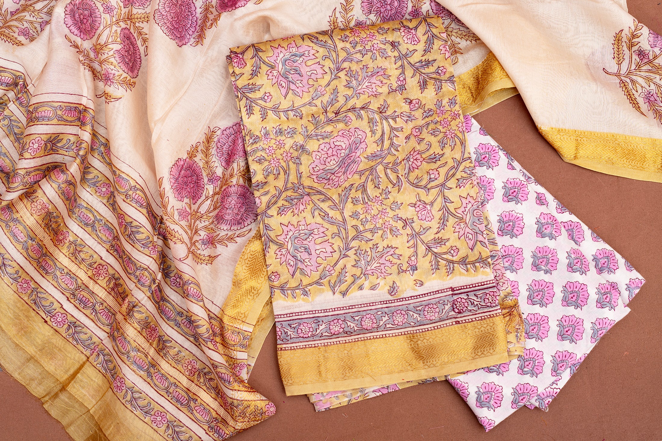 Elegant Chanderi Salwar Yellow Suit – Top, Bottom &Dupatta