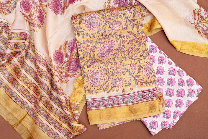Elegant Chanderi Salwar Yellow Suit – Top, Bottom &Dupatta