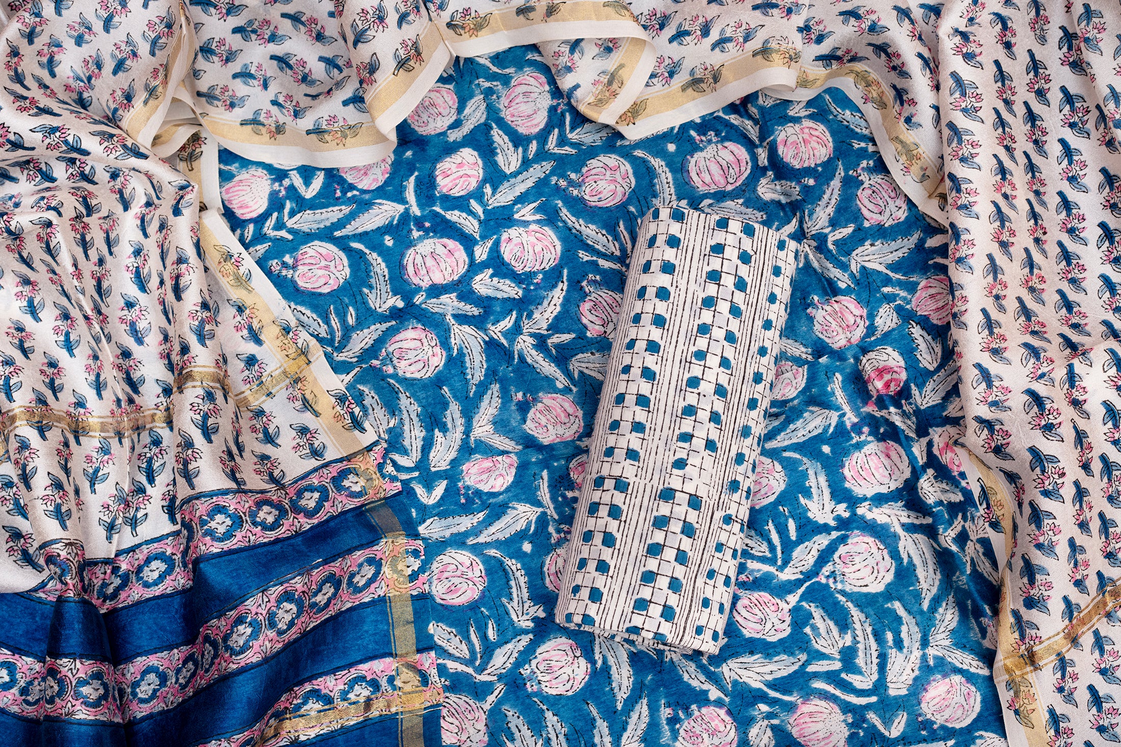 Elegant Chanderi Salwar Blue Suit – Top, Bottom & Dupatta