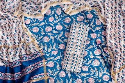 Elegant Chanderi Salwar Blue Suit – Top, Bottom & Dupatta