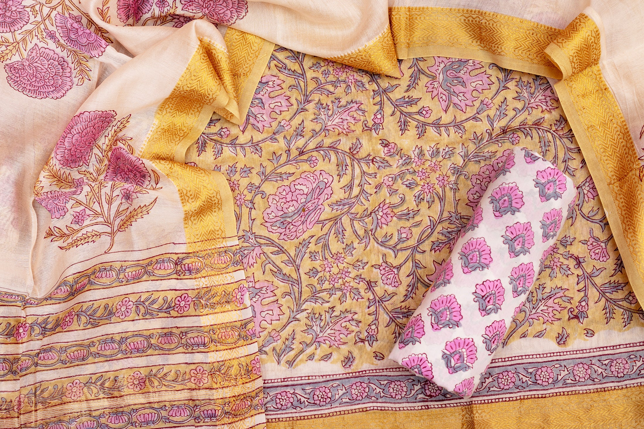 Elegant Chanderi Salwar Yellow Suit – Top, Bottom &Dupatta