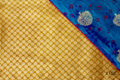 Customised Tissue Print and Tissue Bandhani Saree in Teal Blue and Marigold Yellow