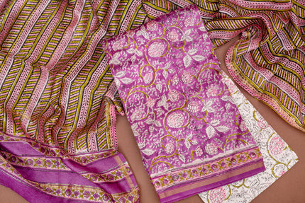 Elegant Chanderi Salwar Pink Suit– Top, Bottom  &Dupatta
