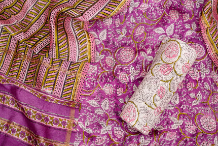 Elegant Chanderi Salwar Pink Suit– Top, Bottom  &Dupatta