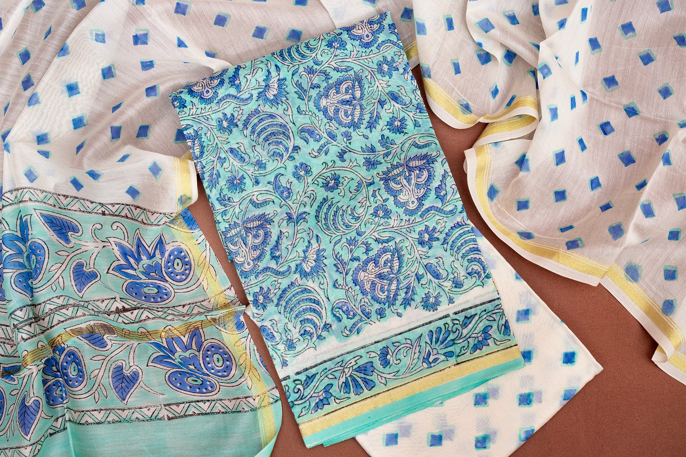 Elegant Chanderi Salwar Sky Blue Suit - Top , Bottom & Dupatta