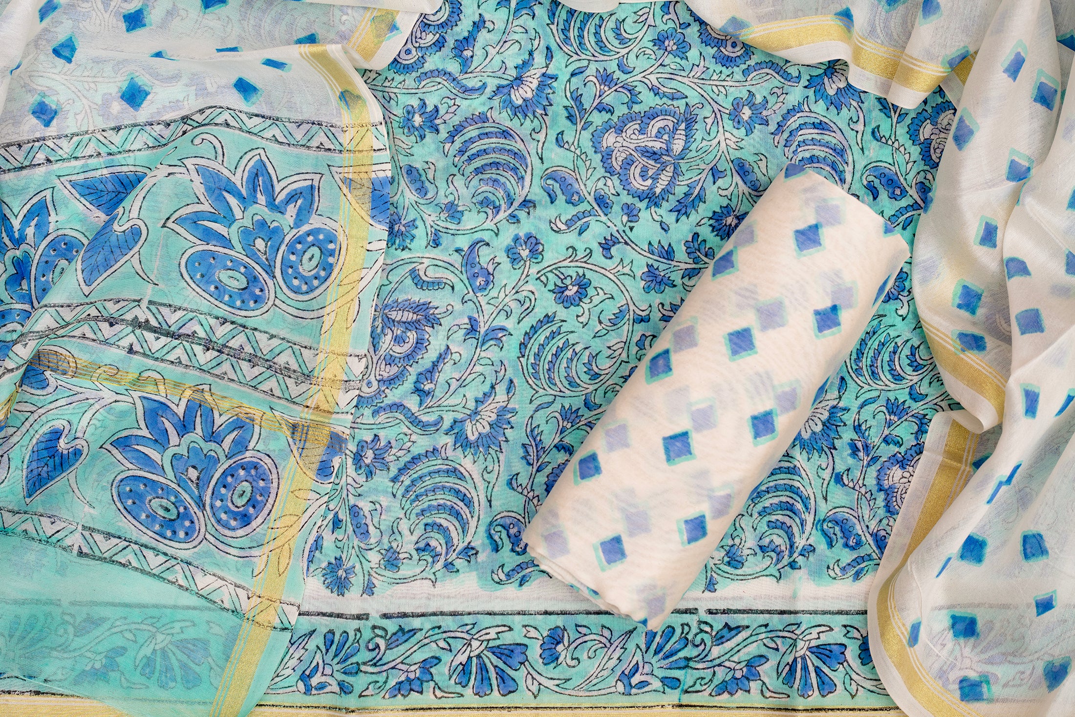 Elegant Chanderi Salwar Sky Blue Suit - Top , Bottom & Dupatta