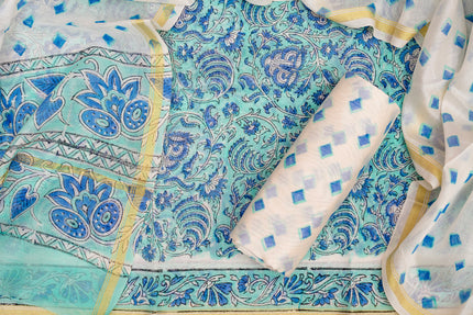 Elegant Chanderi Salwar Sky Blue Suit - Top , Bottom & Dupatta