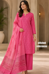 Rani Radiance: Vibrant Pink Unstitched Salwar Suit Set