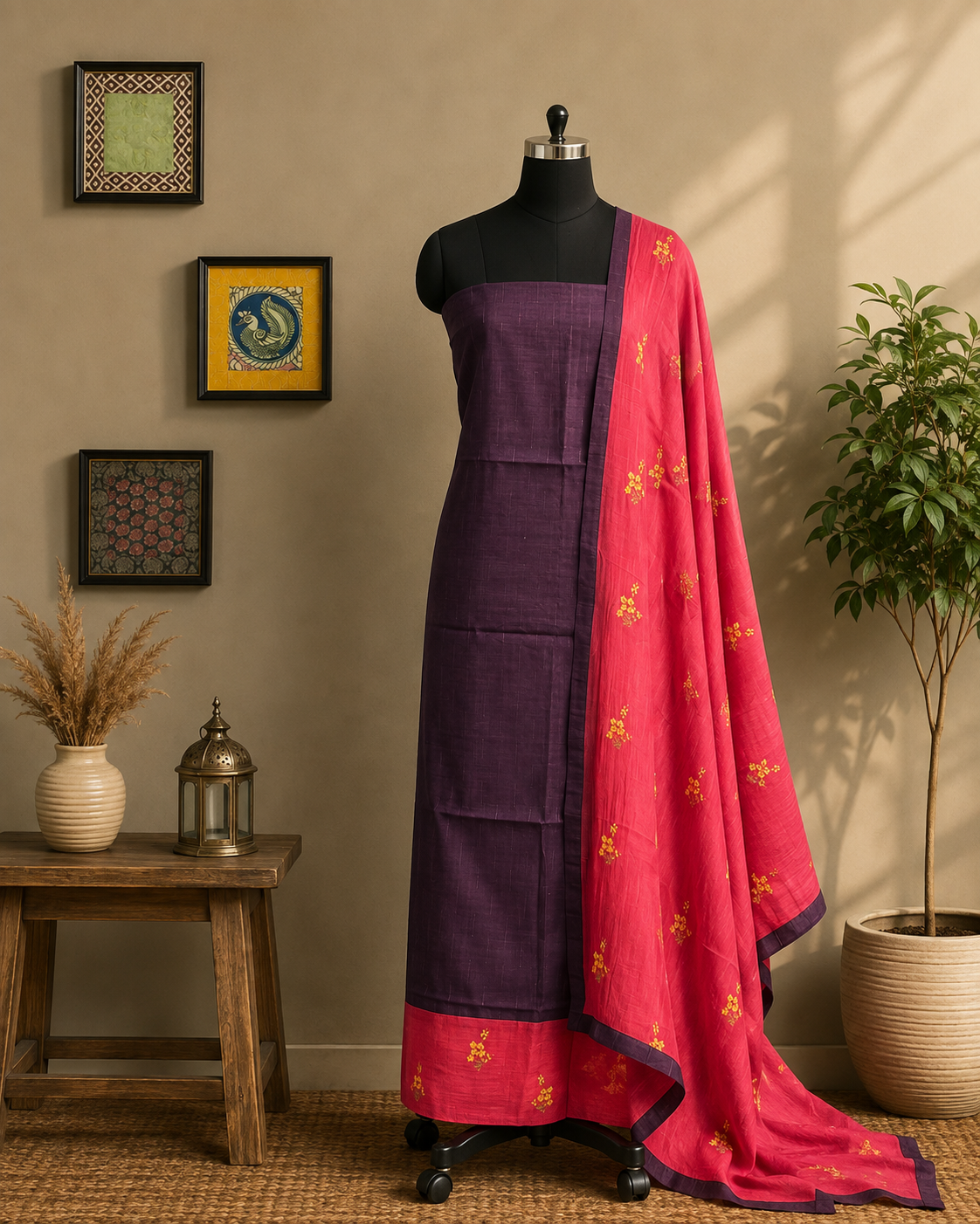Berry Bloom Plum & Pink Salwar Material