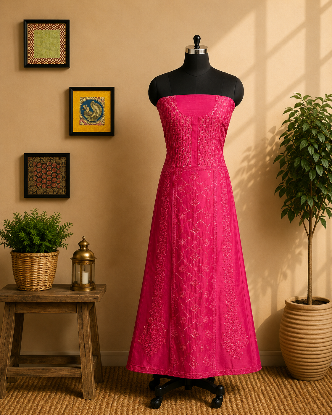 Ruby Radiance Pink Embroidered Salwar Material