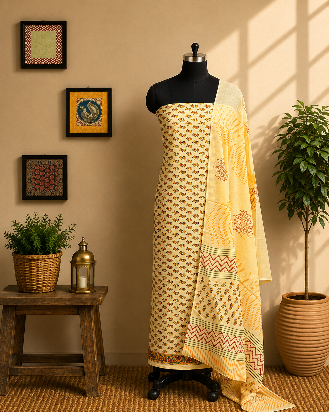 Ivory Blossom Cream Printed Salwar Material