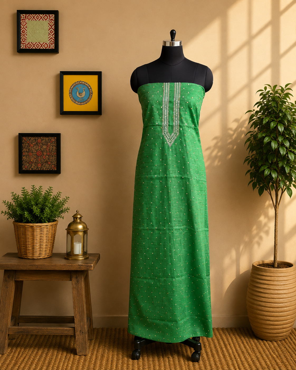 Emerald Spark Green Embellished Salwar Material
