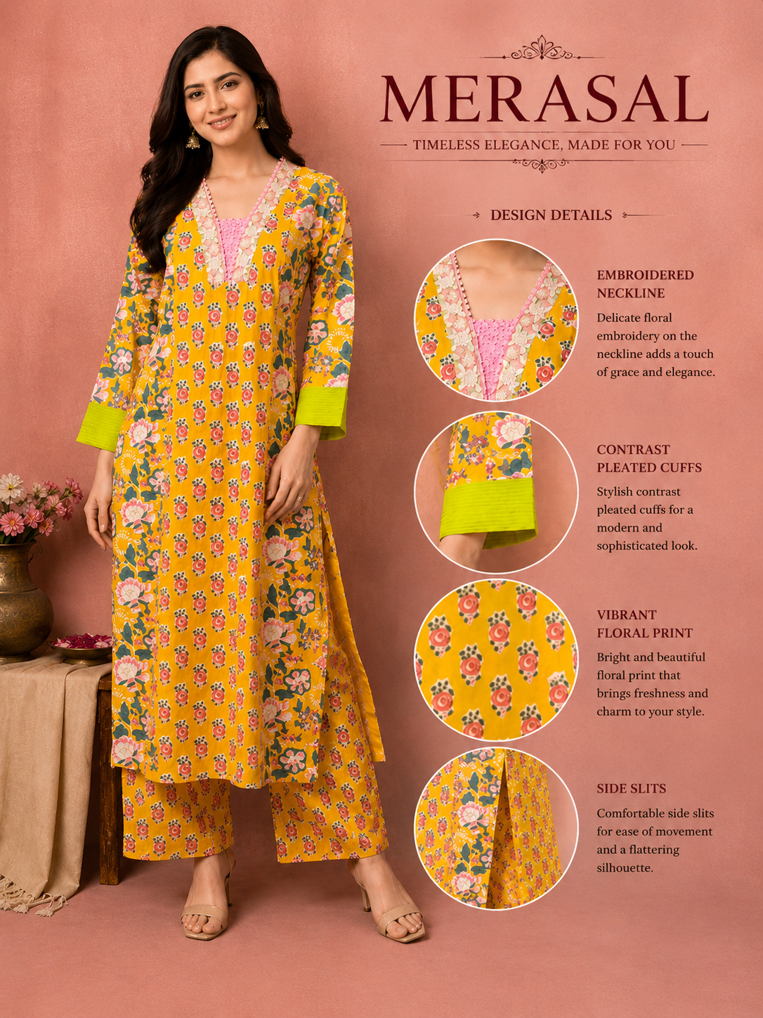Sun-Kissed Serenade: Mustard Floral Kurta & Palazzo Set