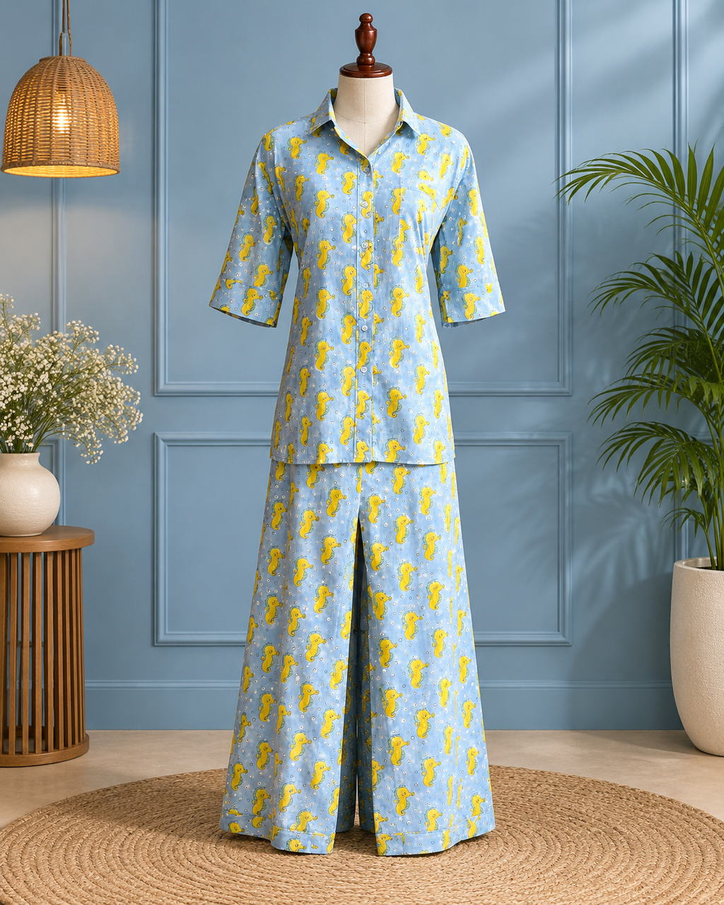 Sky Blue Seahorse Printed Set