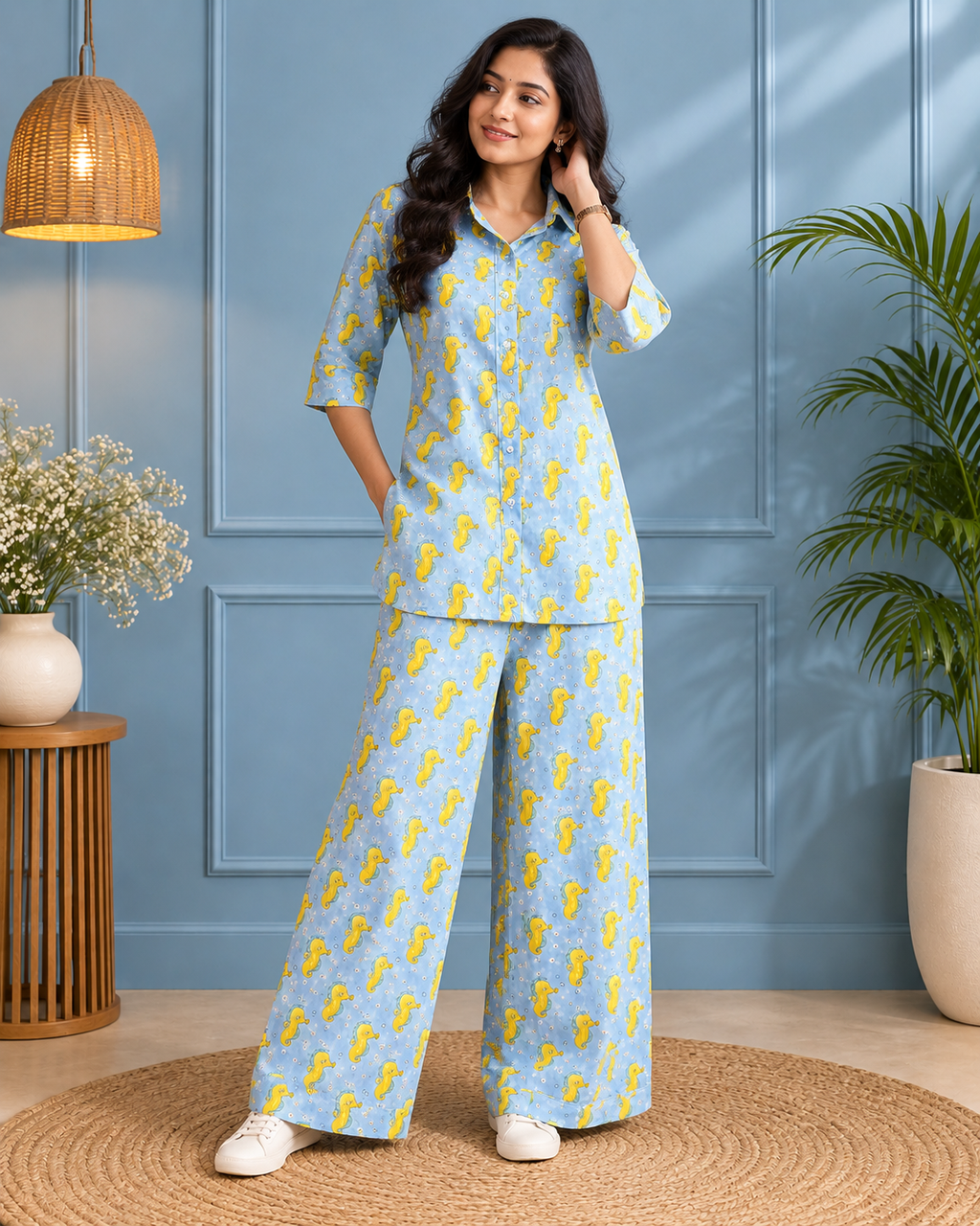 Sky Blue Seahorse Printed Set