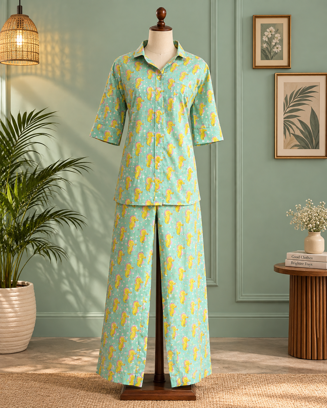 Sea Green Seahorse Printed Set