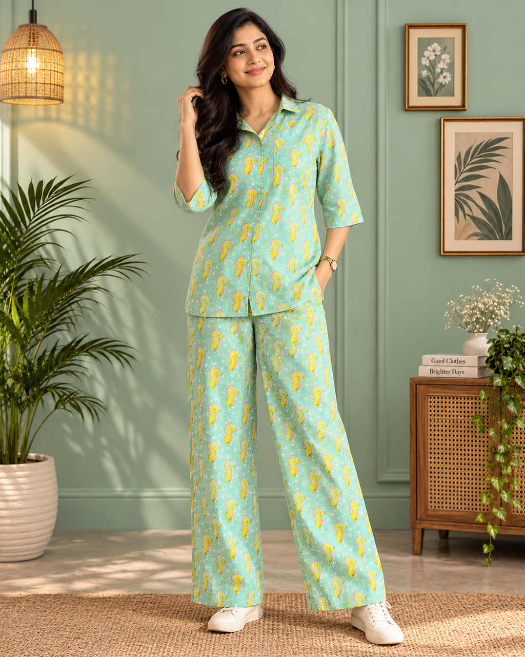 Sea Green Seahorse Printed Set