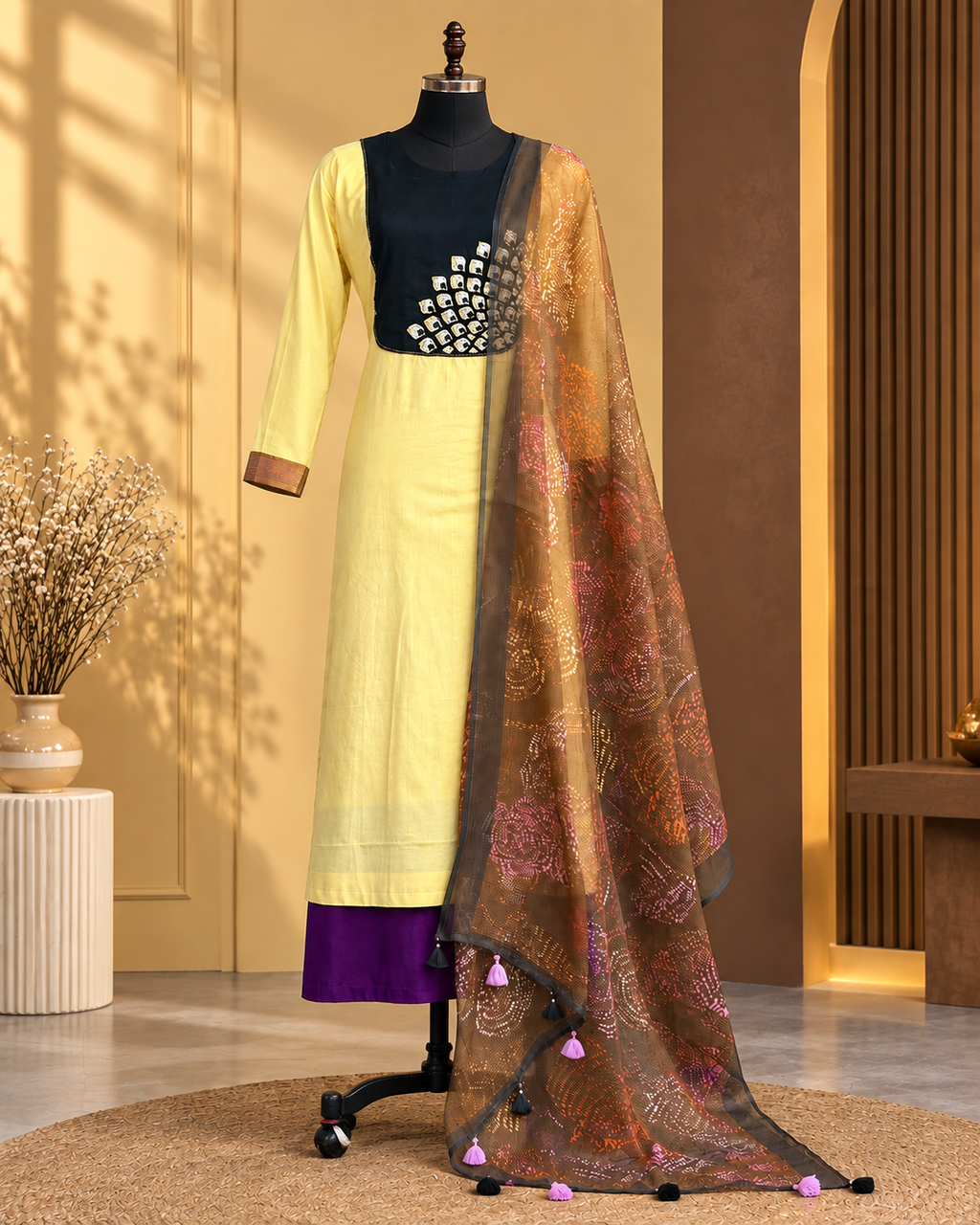 Sunlit Yellow Embellished Set with Printed Organza Dupatta