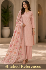 Blush Bloom: Elegant Peach-Pink Unstitched Salwar Suit Set