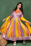 Multicolour Cotton Silk Jacquard Anarkali with Georgette Dupatta