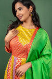 Multicolour Cotton Silk Jacquard Anarkali with Georgette Dupatta
