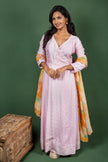 Pink Angrakha Dress with Sequin Embroidered Buttas with Floral Georgette Satin Dupatta