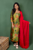 Green Silk Straight Kurtha with Georgette Dupatta