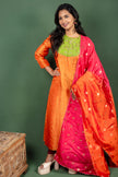 Orange Silk Georgette Kurtha with Yolk Embroidery and Tussare Silk Dupatta
