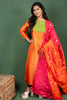 Orange Silk Georgette Kurtha with Yolk Embroidery and Tussare Silk Dupatta